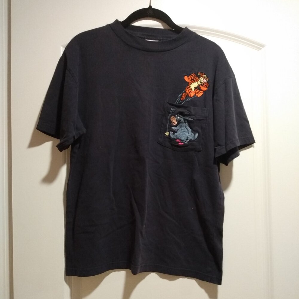 Vintage Navy Eyeore and Tigger Embroidered Pocket Tee